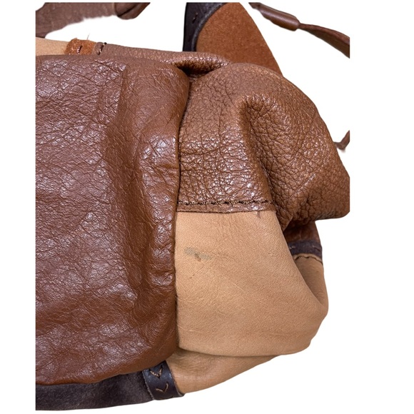 Lucky Brand gorgeous Leather Wool Fleece Patchwork Hobo Handbag Boho Retro 70’s - Picture 3 of 13